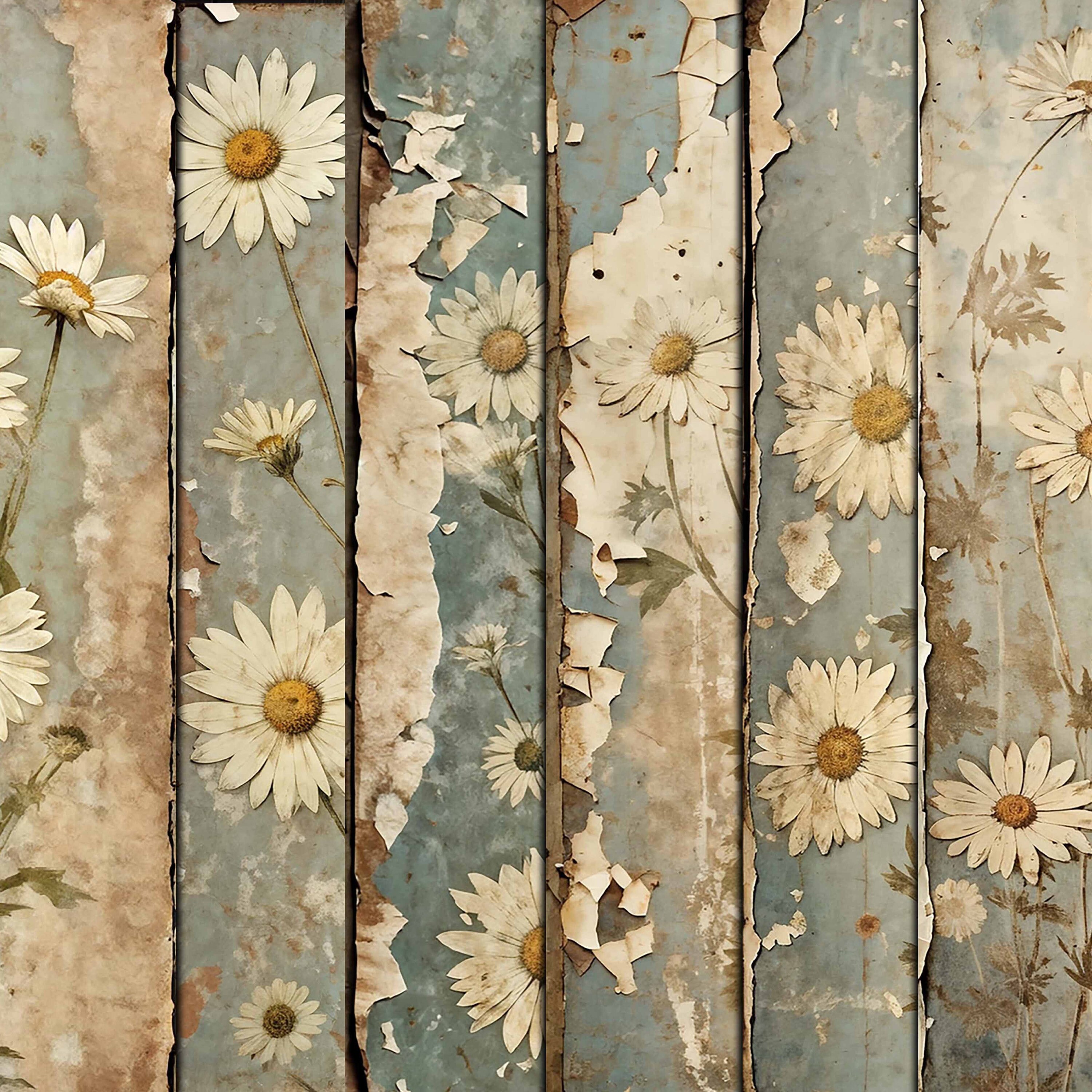 Grunge Daisy Printable Paper: Shabby Chic Scrapbook (Digital Download)