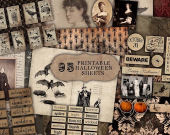 Efímeras imprimibles de Halloween: Kit de diario vintage (descarga digital)