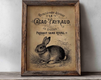Antique Rabbit Easter Print: Vintage French Ephemera Wall Art (Digital Download)