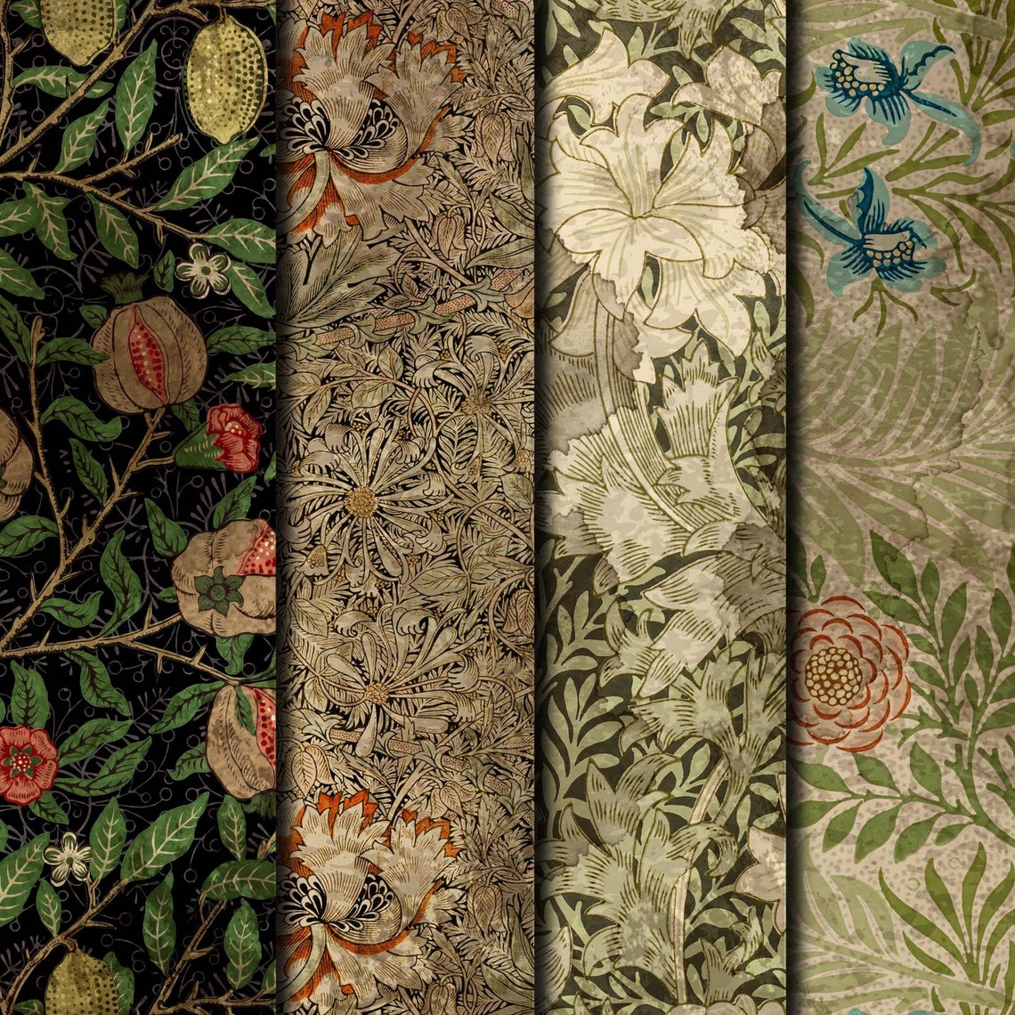 Digital Vintage Green Pattern Paper, Printable Papers for Junk Journals ...