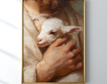Jesus Holding Lamb, He Leaves the 99 Digital Print, Christian Wall Art, Printable Download