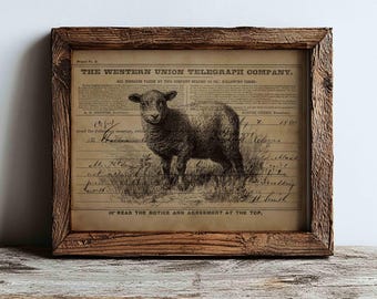 Lámina decorativa con motivos de ovejas de granja para decoración y manualidades de estilo rústico vintage (descarga digital)
