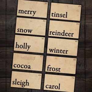 Vintage Christmas Printable Flash Cards Sheet for Junk Journals, Scrapbooks, Paper Crafts