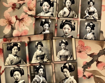 Japanese Geisha & Cherry Blossom Digital Paper Pack (Digital Download)