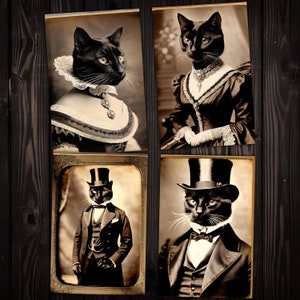 Black Cats Ladies Gentleman Fotografien Ephemera aus der viktorianischen Zeit für die Kartenherstellung, Junk Journals, Mixed Media Scrapbooks, digitaler Kit-Download