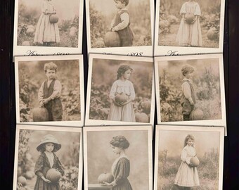 Herfstkinderen Pompoenen Vintage Foto's, Printbare Herfstdecoratie voor Junk Journals, Mixed Media Knutselprojecten, Digitale Download