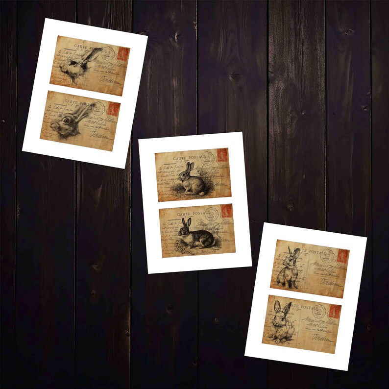 White Rabbit Postcard Vintage Rabbit Postcards: Antique Ephemera for Junk Journals, Paper ...