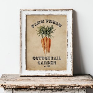 Lámina de zanahorias de cola de algodón: Decoración vintage de Pascua (descarga digital)