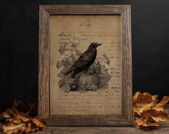 Halloween Raaf Oktober Ledger Vintage Kraai Ephemera Herfstdecoratie (Digitale download)