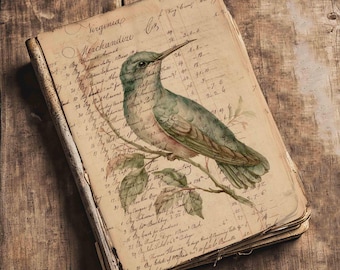 Hummingbird Ephemera: Antique Ledger Pages for Junk Journals (Digital Download)