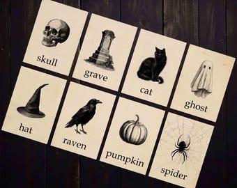 Halloween Flashcards for Fall Collage Crafts, Junk Journals (Digital Download)