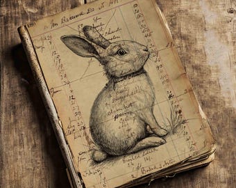 Rabbit Antique Ledger Ephemera: Printable Easter Junk Journal Pages (Digital Download)
