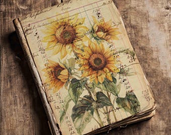 Sunflower Ledger Ephemera: Vintage Printable Pages (Digital Download)