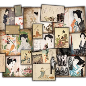 Japanese Geisha Bundle Printable Ephemera, Junk Journal Kit, For Journals, Scrapbook, Paper Crafts