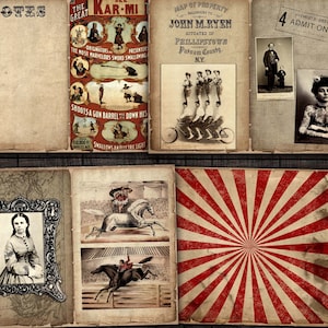 Digitale Circus Junk Journal-pagina's, afdrukbare kit voor tijdschriften, plakboeken, mixed media papierambachten, PDF Instant Download