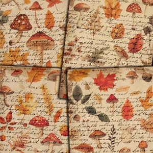 Autumn Leaves & Mushrooms Ephemera: Vintage Printable Fall Papers (Digital Download