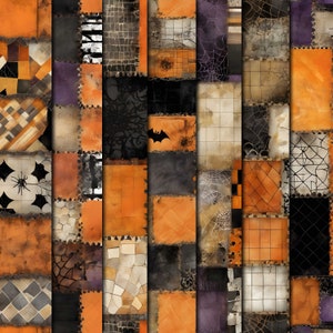 Halloween Patchwork Tile Backgrounds, Digital Background Papers for Scrapbooking, Mixed media, Junk journals, crafts