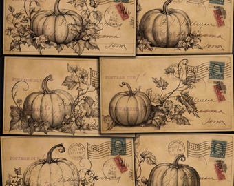 Cartes postales imprimables en forme de citrouille : éphémères anciens pour journaux indésirables (kit numérique)