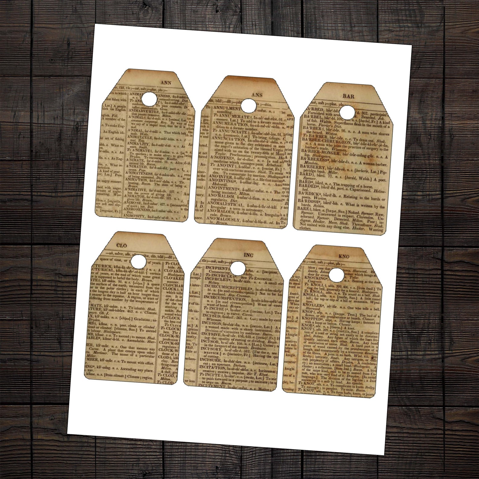 Vintage Dictionary Printable Tags for Junk Journals DIY Paper Etsy