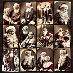 Kerstman en mevrouw Claus afdrukbare Kerstmanfoto's Collageblad voor Holiday Junk-dagboek, Scrapbook, Papierambachten, Digitaal