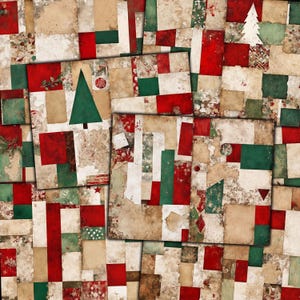 Christmas scraps Printable Half Pages for Junk journals, Abstract Patchwork Papers for Mixed media collage, Paper crafts, Digital download