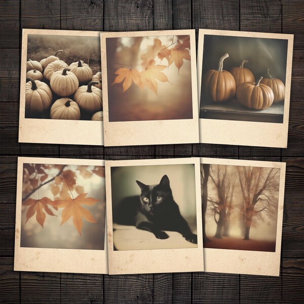 Autumn Printable Polaroid Style Photographs for Junk Journals, Mixed Media Collage, Halloween paper crafts, scrapbooking, Art journal