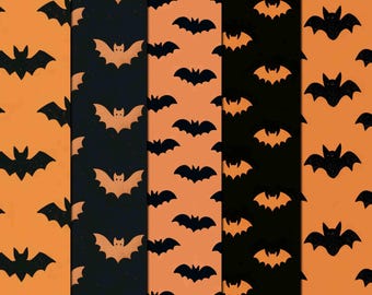 Papeles imprimibles de murciélagos de Halloween, paquete de papeles naranjas y negros para manualidades (descarga digital)