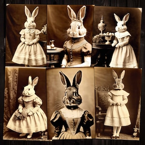 Antike Häschen-Mädchen Fotografien Viktorianische Ära Ostern Ephemera für die Kartenherstellung Junk Journals Mixed Media Scrapbooks Digital Kit