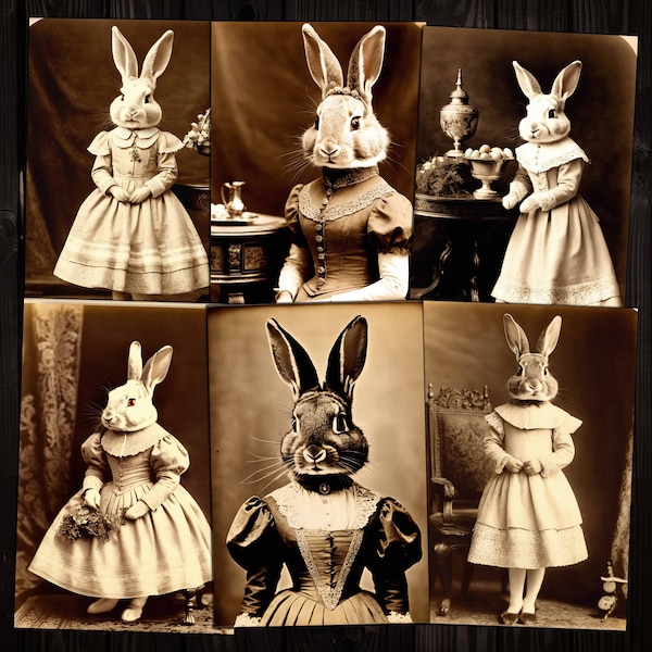 Antique Bunny Rabbit Girls Photographs Victorian Era Easter Ephemera for Cardmaking Junk Journals Mixed Media Scrapbooks Digital kit