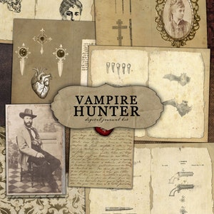 Vampire Hunter Digital Journal Kit, Halloween Ephemera für Junk Journals, Scrapbooks, Papierhandwerk