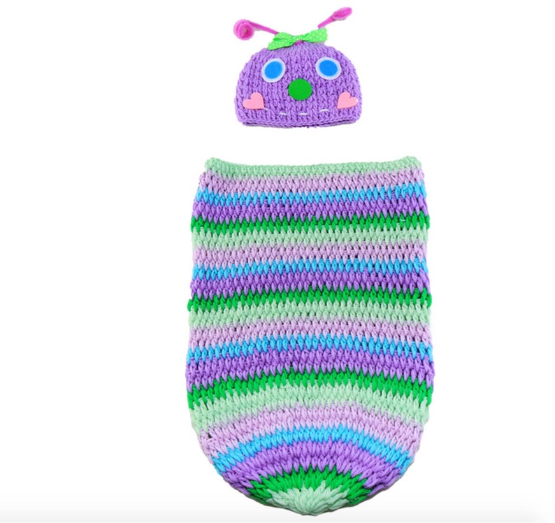 Baby Infant Newborn Handmade Crochet Beanie Hat Clothes Caterpillar Outfit Baby Photograph Props