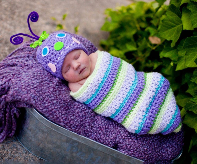 Baby Infant Newborn Handmade Crochet Beanie Hat Clothes Caterpillar Outfit Baby Photograph Props