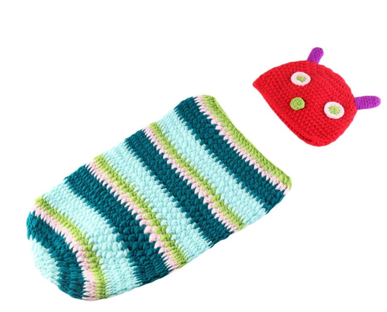 Baby Infant Newborn Handmade Crochet Beanie Hat Clothes Caterpillar Outfit Baby Photograph Props