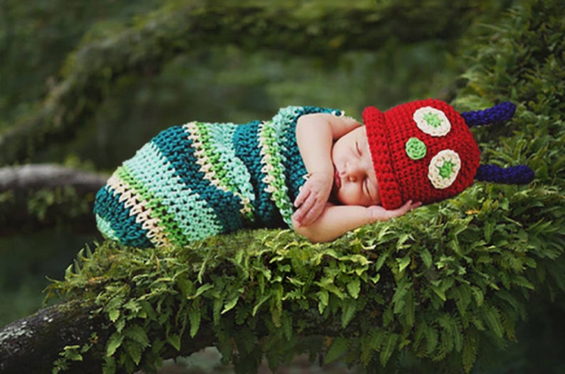 Baby Infant Newborn Handmade Crochet Beanie Hat Clothes Caterpillar Outfit Baby Photograph Props