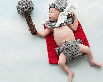 Disfraz de Halloween para bebés, Traje de sesión de fotos para bebés, Thor  Outfit Handmade Knitted Photo Prop Accesorios para bebés 0-3 meses -   México