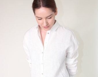 White linen blouse, White linen top, Linen shirt women, Capsule wardrobe