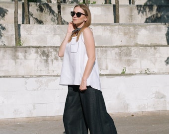 Linen culottes, Wide leg pants, Loose linen pants, Slow fashion