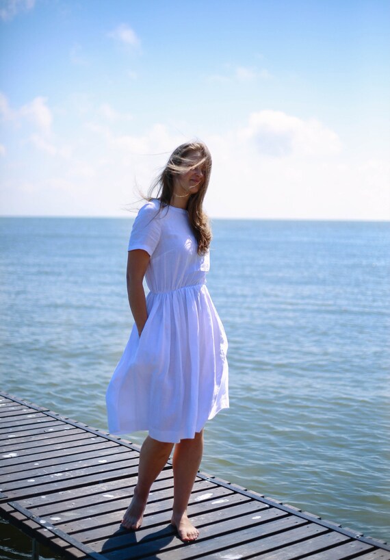 Casual White Linen Dress With Pockets, Loose Linen Dress, White Linen Dress,  Casual Summer Dress - Etsy
