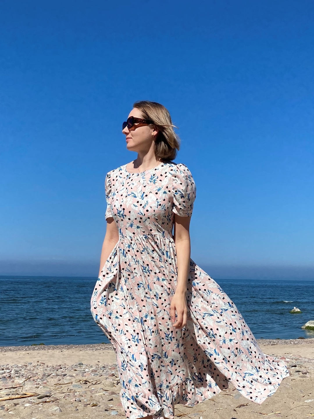 Robe taille empire, robe d'été en viscose, robe smockée pour femme