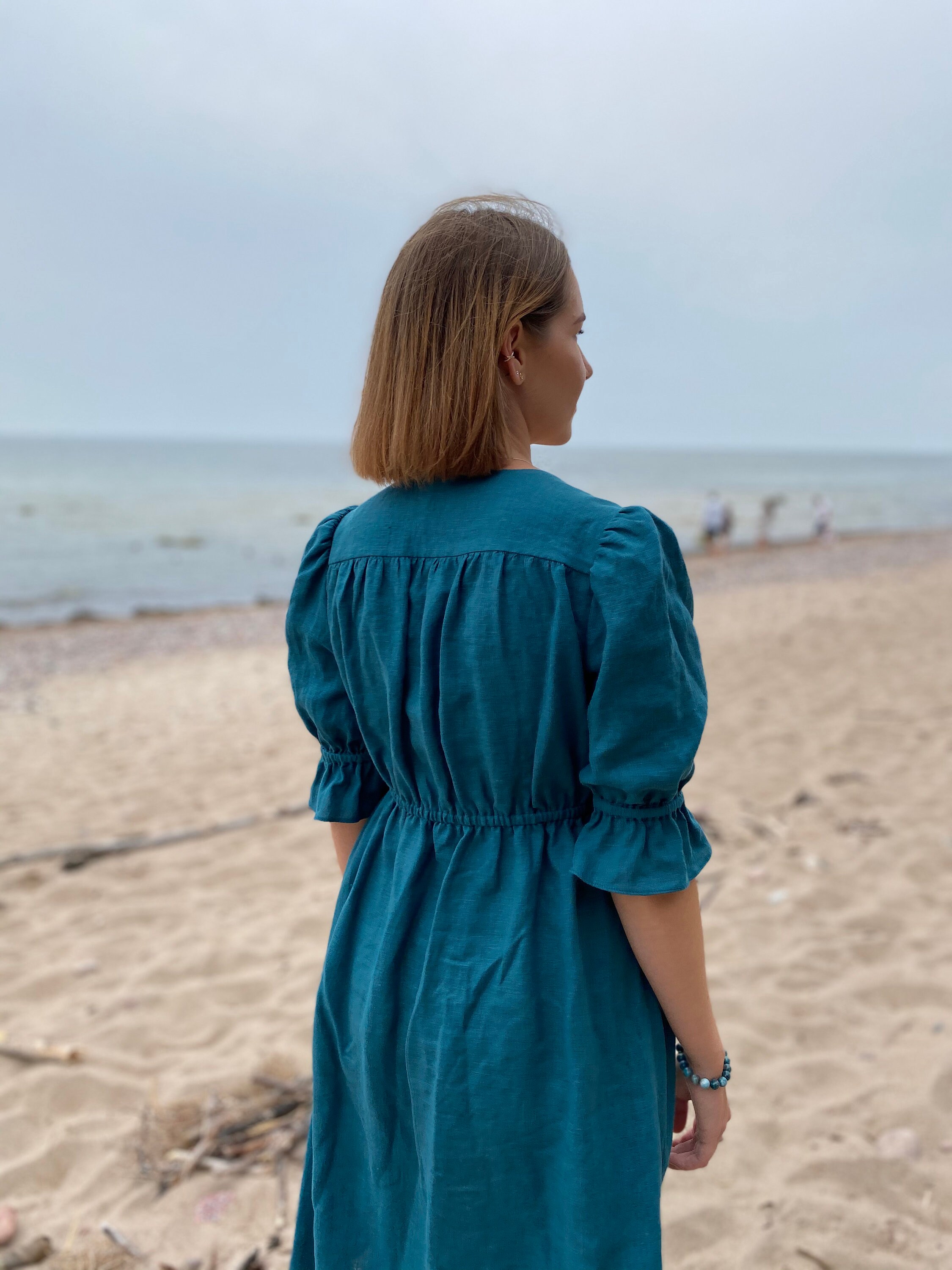 Linen Midi Dress, Puff Sleeve Dress, Empire Waist Dress, High Waist Dress, Beach Party Dress - Etsy