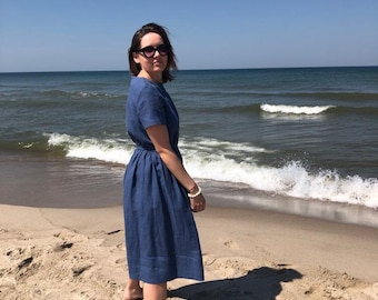 Linen summer dress, Organic linen dress, Loose linen dress with pockets