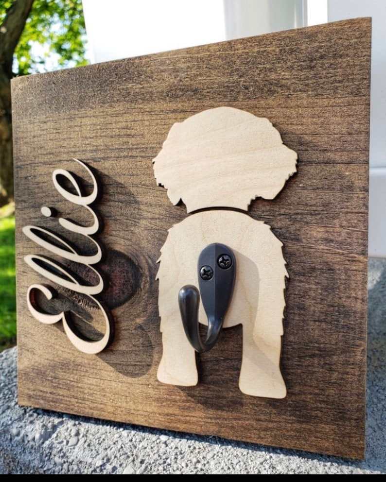 Dog leash hook-custom dog leash hook-dog leash hook with name-wooden dog leash holder-custom dog gift image 1