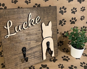 Dog leash hook-custom dog leash hook with name-wooden dog leash holder-custom dog gift