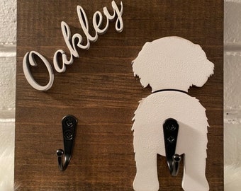 Dog leash hook-custom dog leash hook with name-wooden dog leash holder-custom dog gift