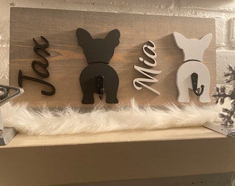 Double dog leash hook-custom dog leash hook-dog leash hook with name-wooden dog leash holder-custom dog gift