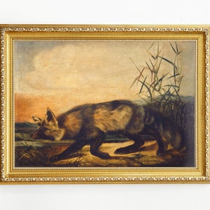 Downloadable vintage fox print, Printable antique fox painting, Digital landscape wall art