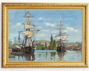 Pintura de barco antiguo: Arte costero del río Sena (Descarga digital)
