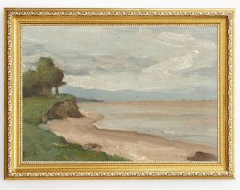 Pintura de paisaje marino vintage descargable, arte mural de playa antiguo imprimible, impresiones digitales de la costa oceánica