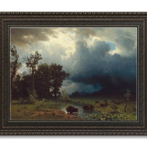 Antique moody landscape oil painting, Download vintage landscape print, Printable nature wall art