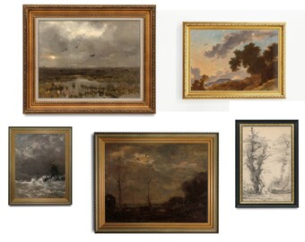 Vintage Landscape Painting Set: Moody Gallery Wall Art (Digital Download)